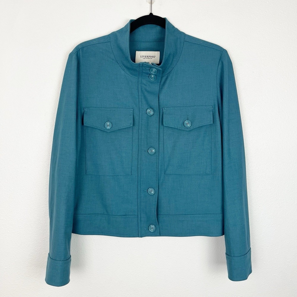 Liverpool Los Angeles Size L Teal Utility Jacket Boho Layering Button Front NWOT - Picture 2 of 12